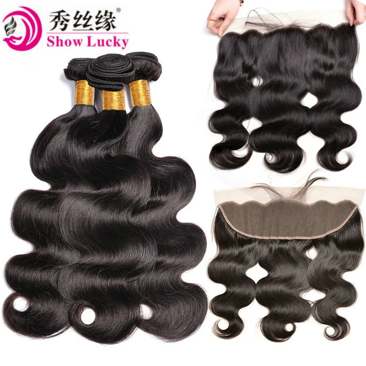 Natural Black Color Cuticle Aligned Healthy Hair Virgin Brazilian Human Hair Remy Body Wave Hair Weave Bundles with Frontal